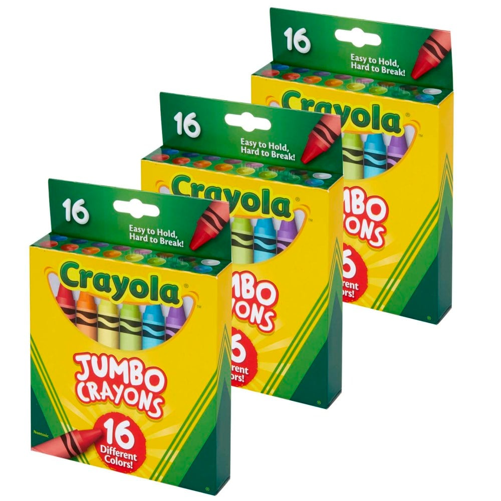 Crayola Jumbo Crayons, Assorted Colors, 16 Crayons Per Pack, Set Of 3 Packs MPN:BIN520390-3