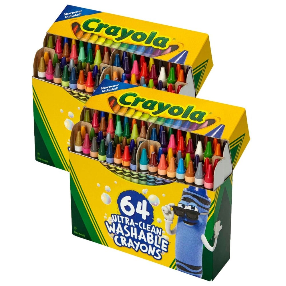 Crayola Ultra-Clean Washable Crayons, Regular Size, 64 Crayons Per Pack, Set Of 2 Packs MPN:BIN523287-2