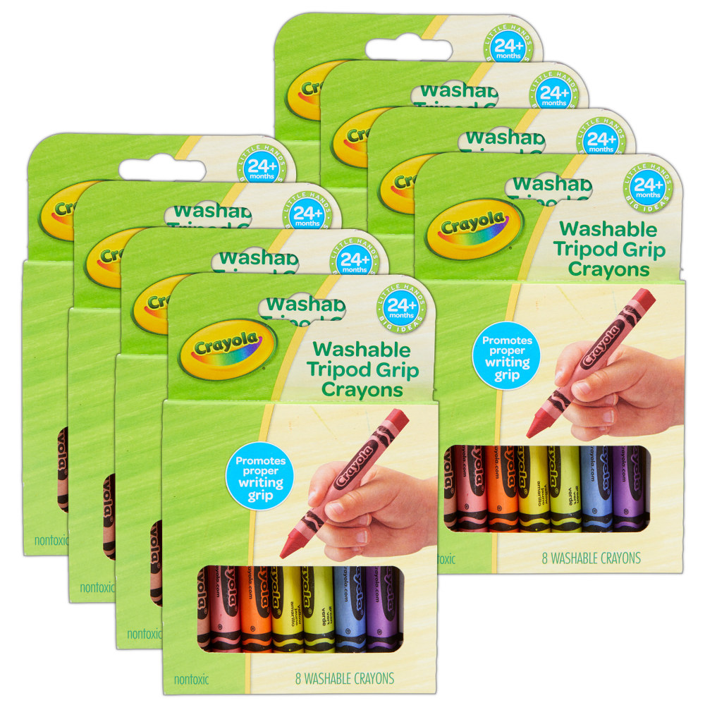 Crayola Washable Tripod Grip Crayons, 4in, Assorted Colors, 8 Crayons Per Pack, Bundle Of 8 Packs MPN:BIN811460-8