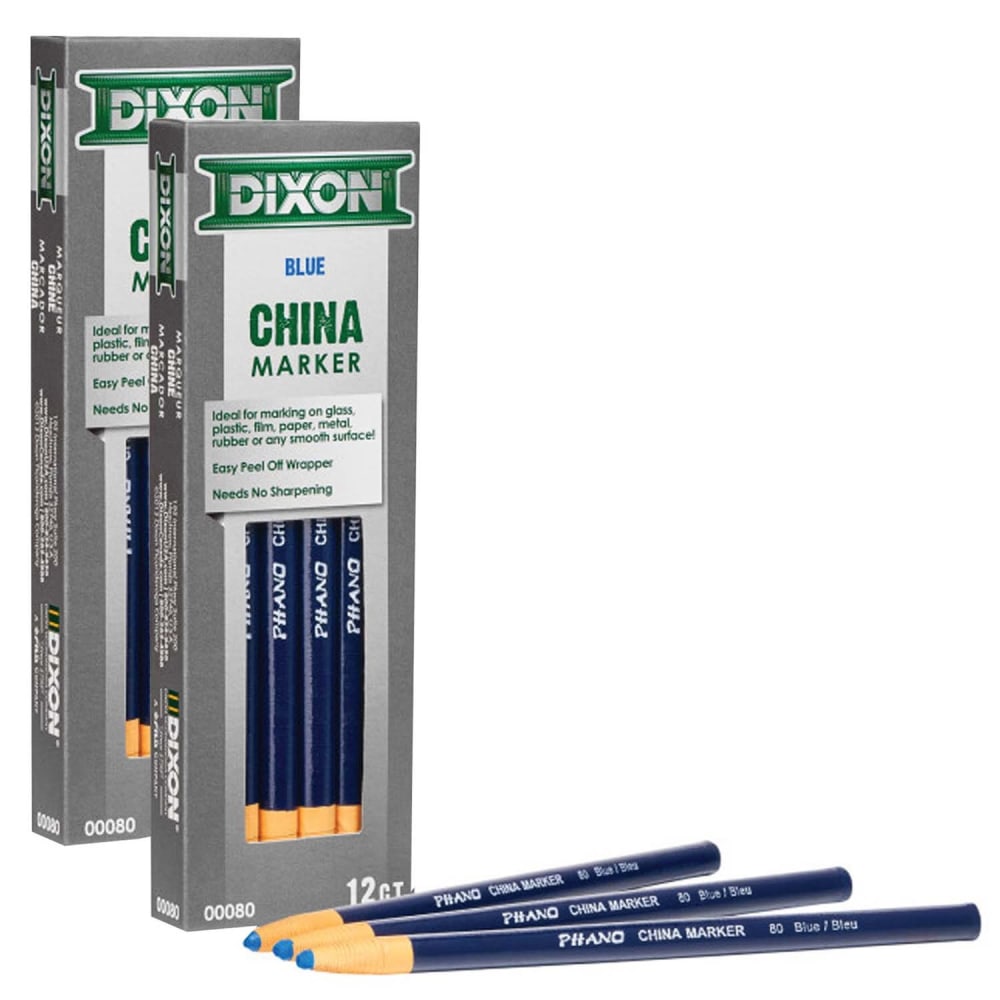 Dixon Phano China Markers, Blue, 12 Per Pack, Set Of 2 Packs MPN:DIX00080-2