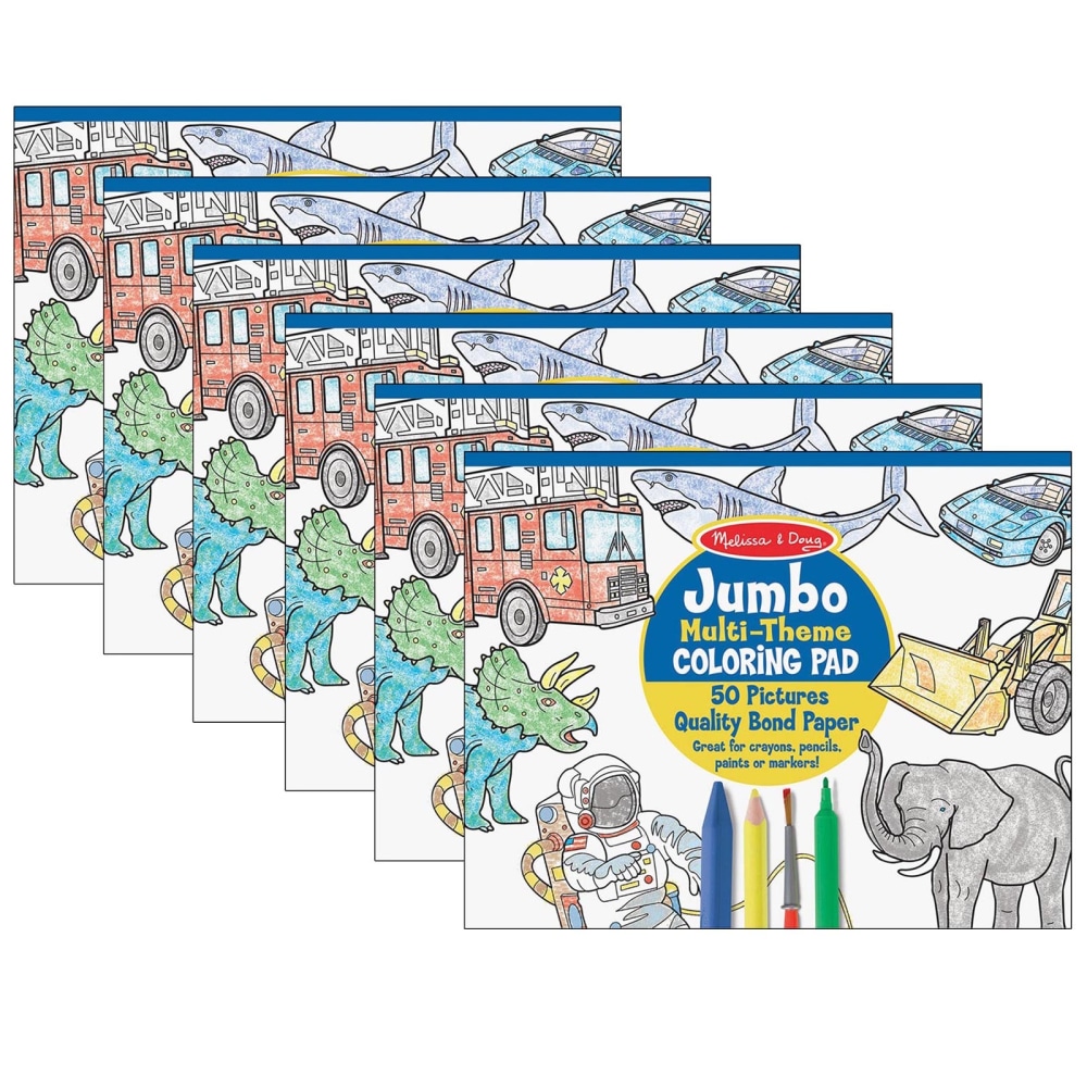 Melissa & Doug Jumbo Multi-Theme Coloring Pad, 11in X 14in, Blue, Pack Of 6 MPN:LCI4226-6