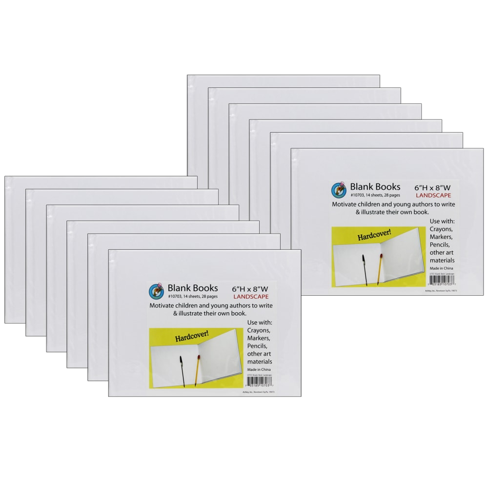 Ashley Productions Hardcover Blank Books, 8in x 6in, Unruled, 14 Sheets, Landscape, White, Pack Of 12 Books MPN:ASH10703-12