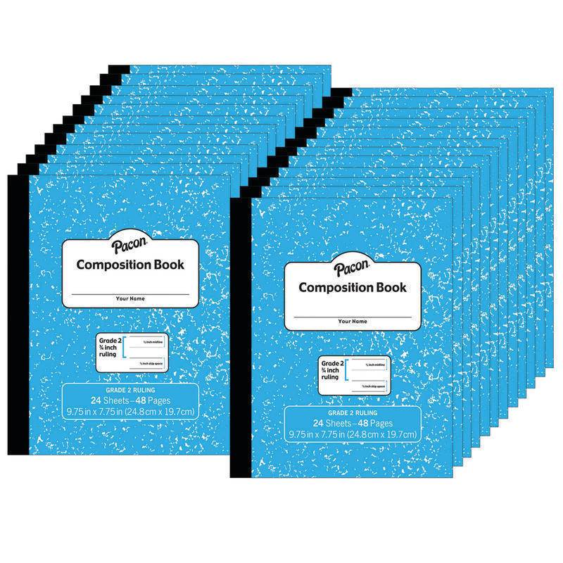 Pacon Composition Books, Grade 2, 9-3/4in x 7-1/2in, Primary Ruled, 24 Sheets, Blue Marble, Pack Of 24 Books MPN:PACMMK37138-24
