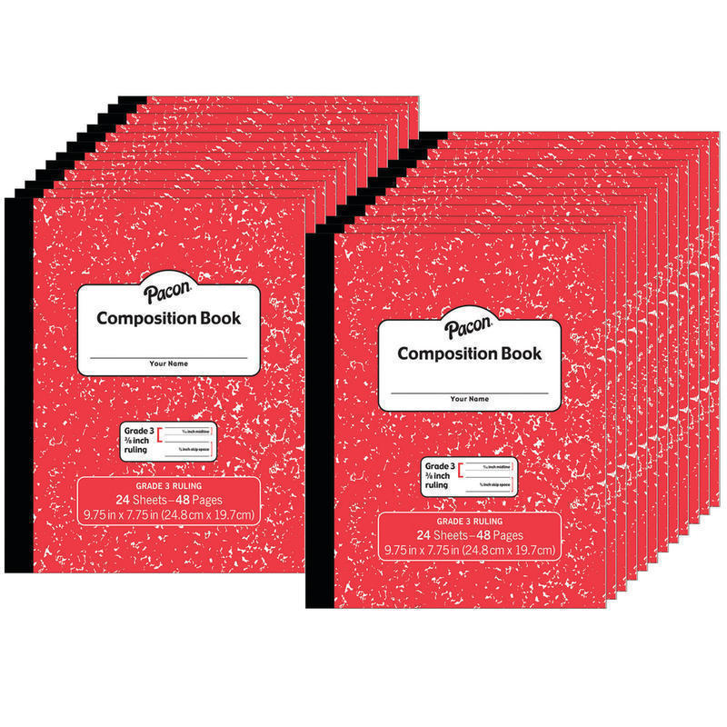 Pacon Composition Books, Grade 3, 9-3/4in x 7-1/2in, Primary Ruled, 24 Sheets, Red Marble, Pack Of 24 Books MPN:PACMMK37139-24