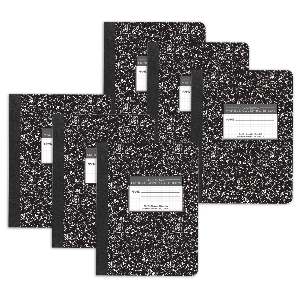 Roaring Spring Paper Products Composition Book, 5x5 Graph, 9-3/4in x 7-1/2in, 80 Sheets, Black Marble, Pack Of 6 MPN:ROA77227-6