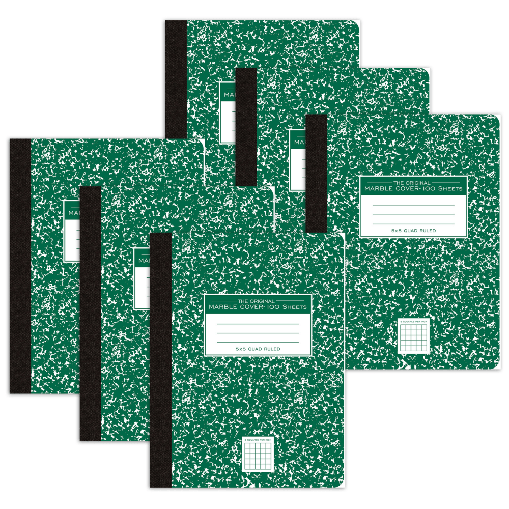 Roaring Spring Paper Products Composition Book, 5x5 Graph, 9-3/4in x 7-1/2in, 100 Sheets, Green Marble, Pack Of 6 MPN:ROA77255-6