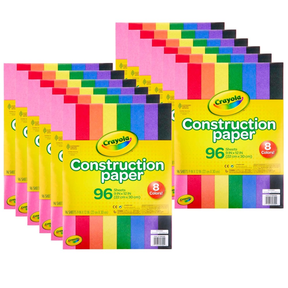 Crayola Construction Paper, 9in x 12in, Assorted Colors, 96 Sheets Per Pack, Set Of 12 Packs MPN:BIN993000-12