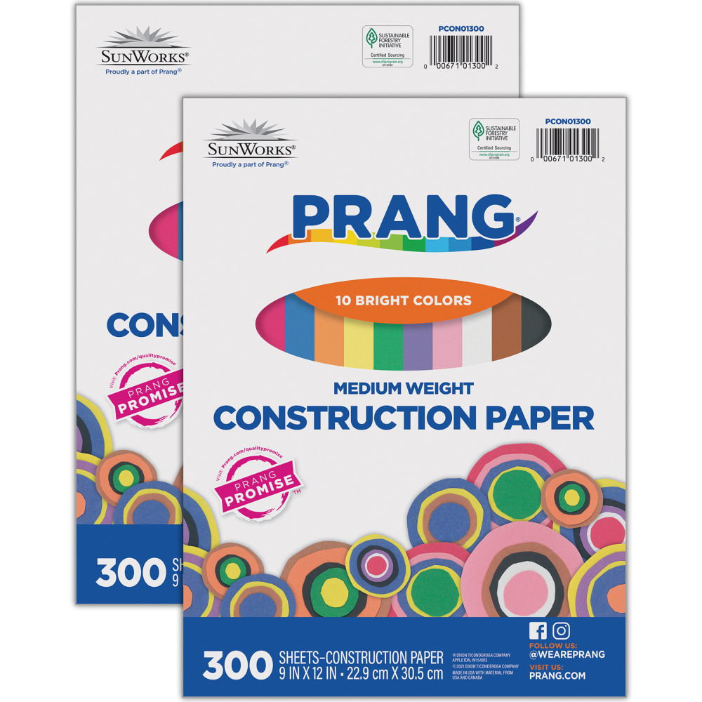 Prang Construction Paper, Medium Weight, 9in x 12in, 10 Assorted Colors, 300 Sheets Per Pack, Set Of 2 Packs MPN:DIX01300-2