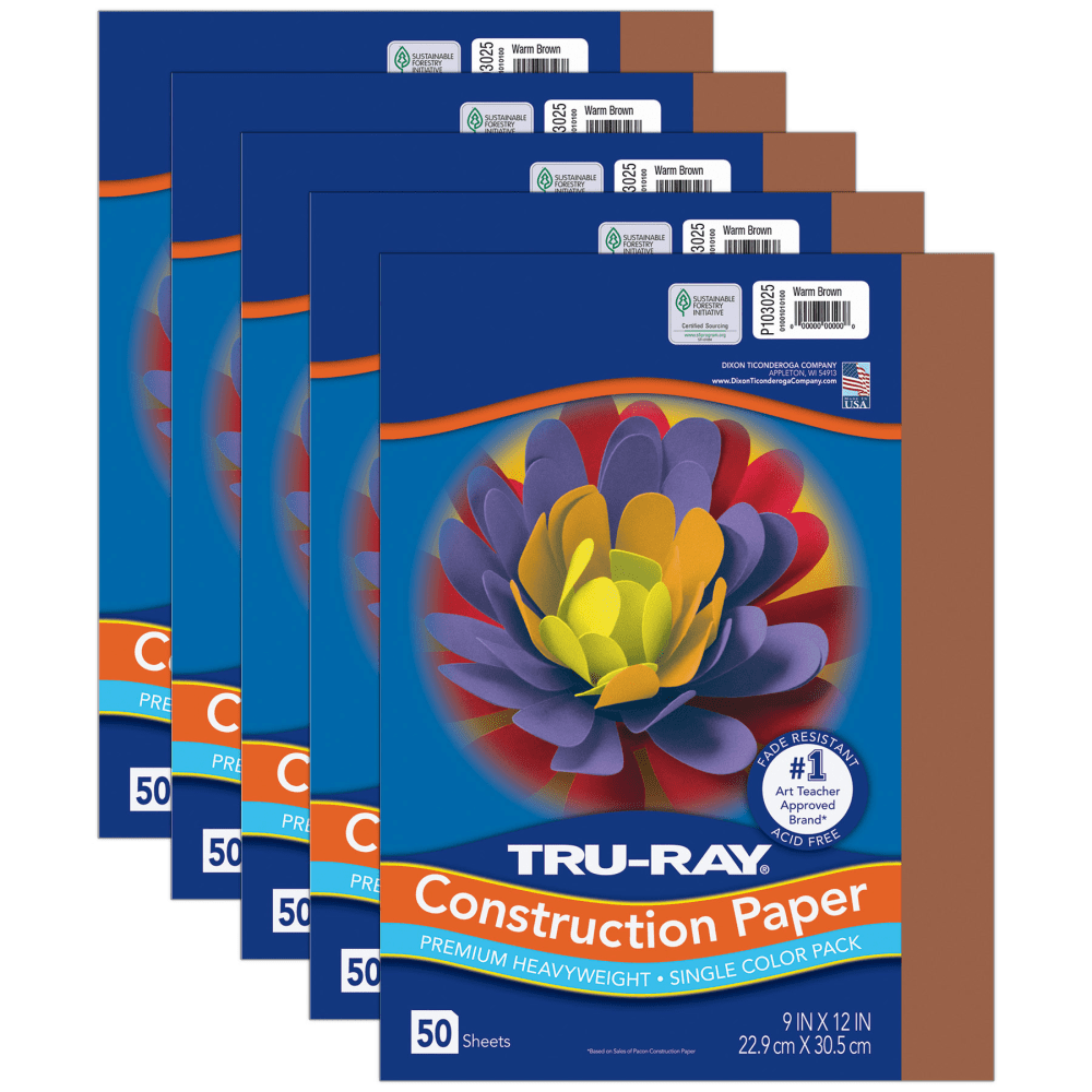 Tru-Ray Construction Paper, Heavyweight, 9in x 12in, Warm Brown, 50 Sheets Per Pack, Set Of 5 Packs MPN:PAC103025-5