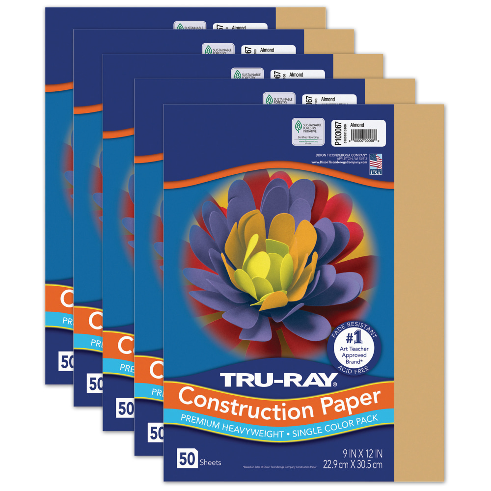 Tru-Ray Construction Paper, Heavyweight, 9in x 12in, Almond, 50 Sheets Per Pack, Set Of 5 Packs MPN:PAC103067-5