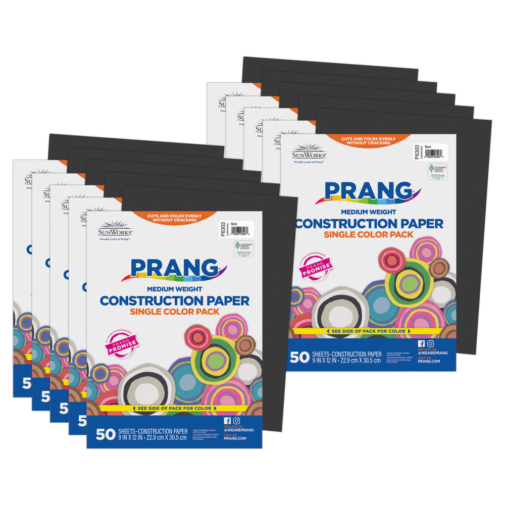 Prang Construction Paper, Medium Weight, 9in x 12in, Black, 50 Sheets Per Pack, Set Of 10 Packs MPN:PAC6303-10