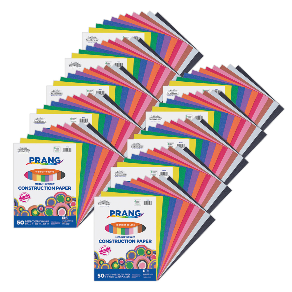 Prang Construction Paper, Medium Weight, 9in x 12in, 10 Assorted Colors, 50 Sheets Per Pack, Set Of 10 Packs MPN:PAC6503-10