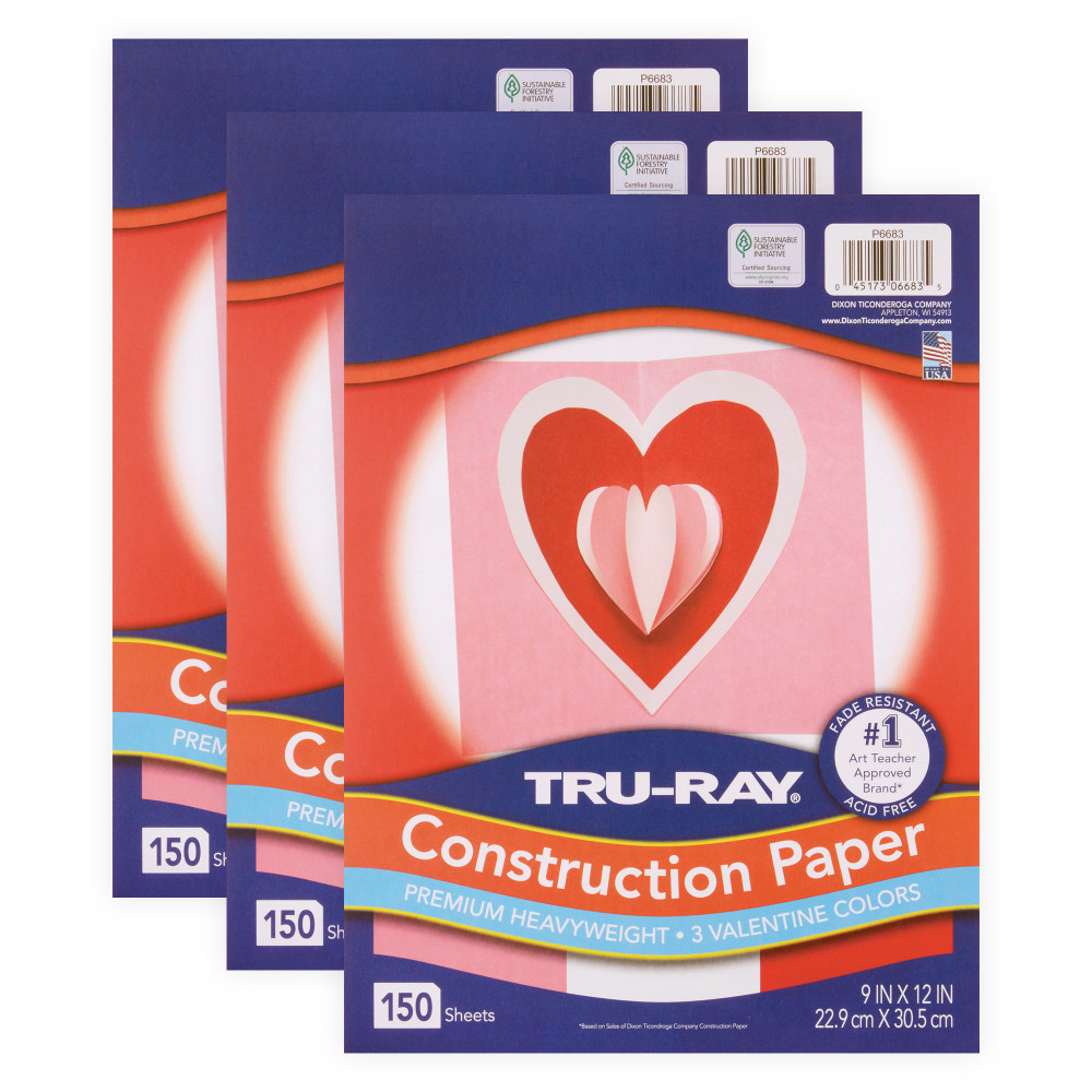 Tru-Ray Construction Paper, Heavyweight, 9in x 12in, Valentine Assortment, 150 Sheets Per Pack, Set Of 3 Packs MPN:PAC6683-3