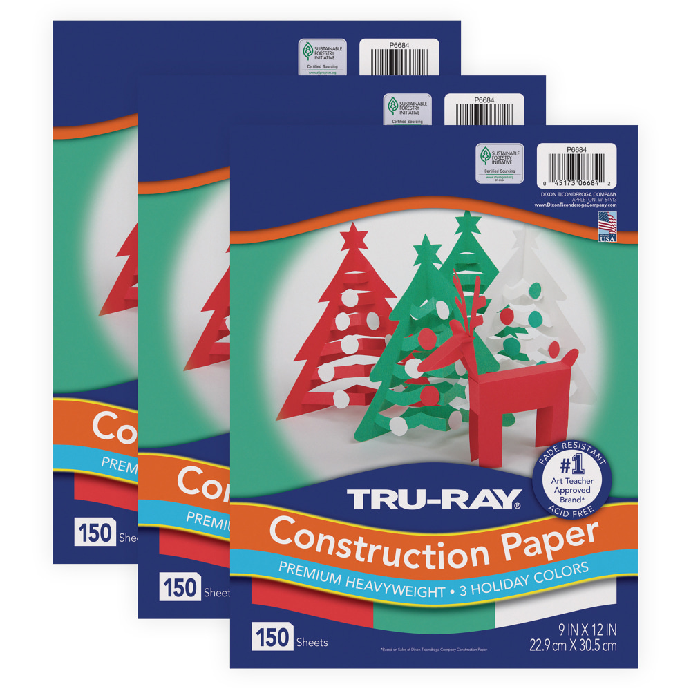 Tru-Ray Construction Paper, Heavyweight, 9in x 12in, Holiday Assortment, 150 Sheets Per Pack, Set Of 3 Packs MPN:PAC6684-3