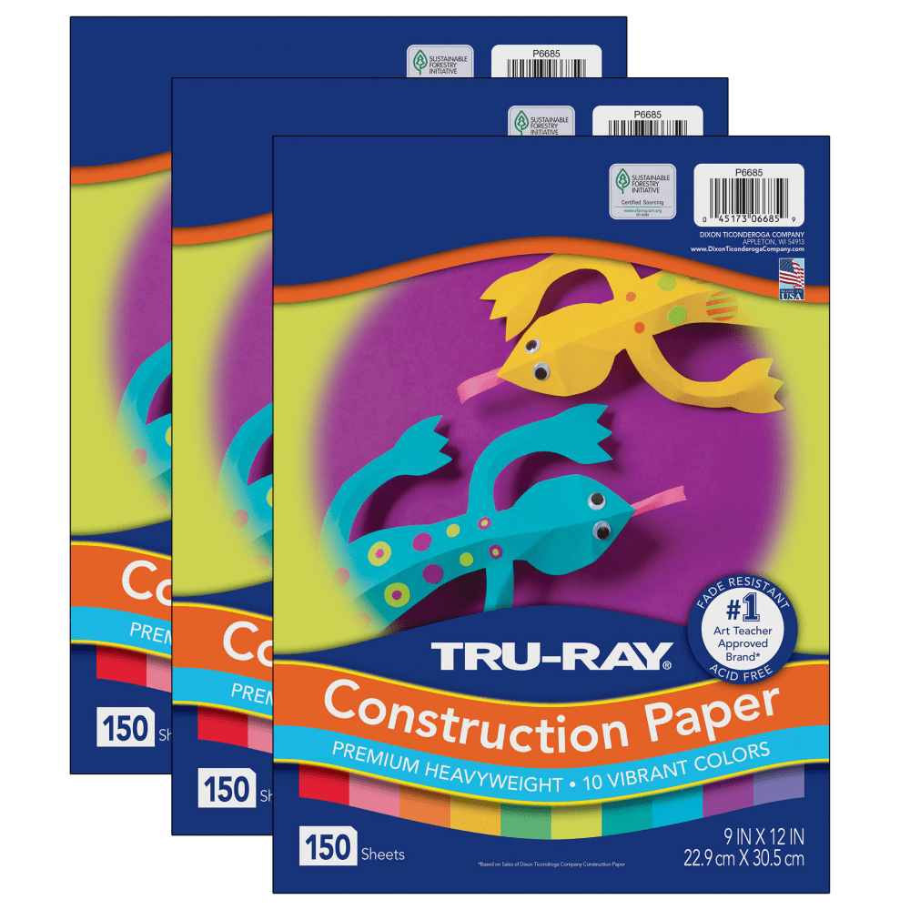 Tru-Ray Construction Paper, Heavyweight, 9in x 12in, 10 Vibrant Colors, 150 Sheets Per Pack, Set Of 3 Packs MPN:PAC6685-3