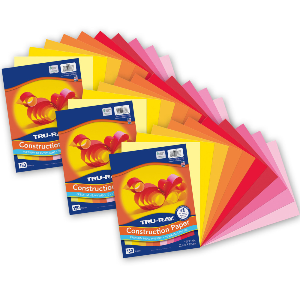 Tru-Ray Construction Paper, Heavyweight, 9in x 12in, Warm Assorted, 150 Sheets Per Pack, Set Of 3 Packs MPN:PAC6686-3