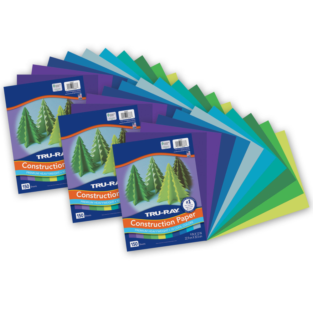 Tru-Ray Construction Paper, Heavyweight, 9in x 12in, Cool Assorted, 150 Sheets Per Pack, Set Of 3 Packs MPN:PAC6687-3