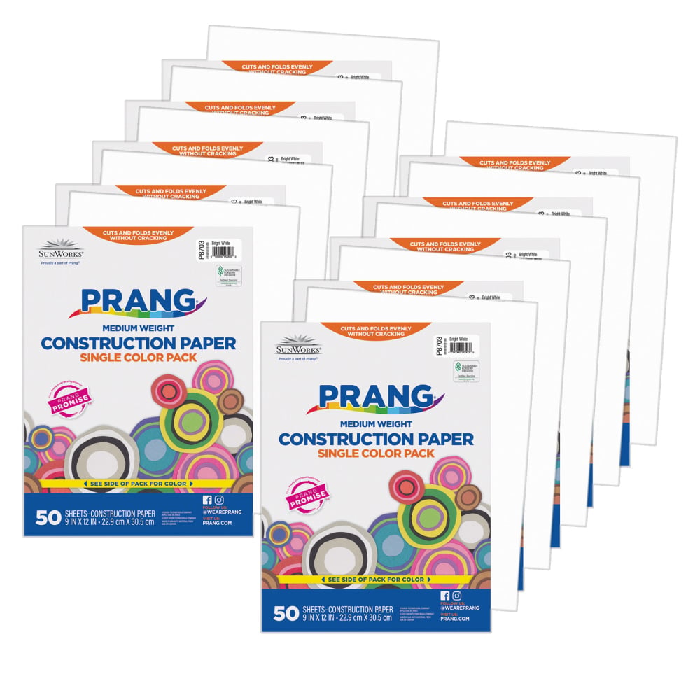 Prang Construction Paper, Medium Weight, 9in x 12in, Bright White, 50 Sheets Per Pack, Set Of 10 Packs MPN:PAC8703-10