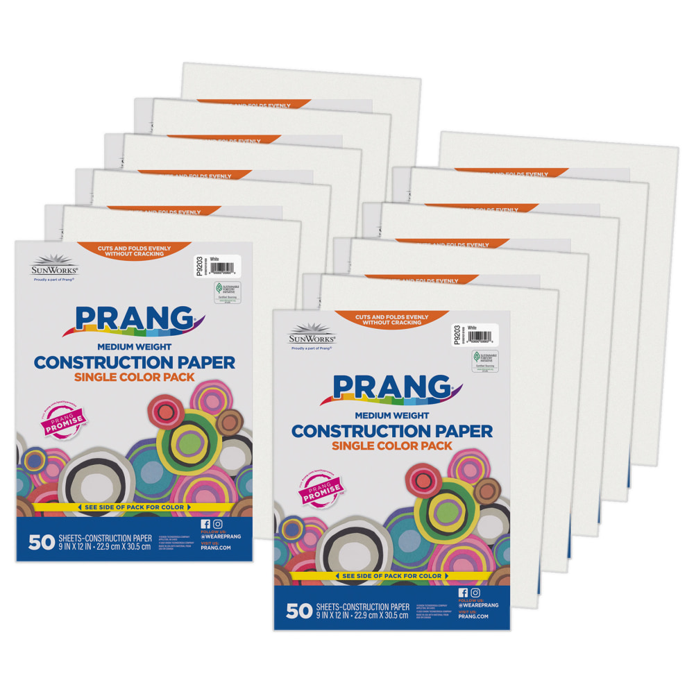 Prang Construction Paper, Medium Weight, 9in x 12in, White, 50 Sheets Per Pack, Set Of 10 Packs MPN:PAC9203-10