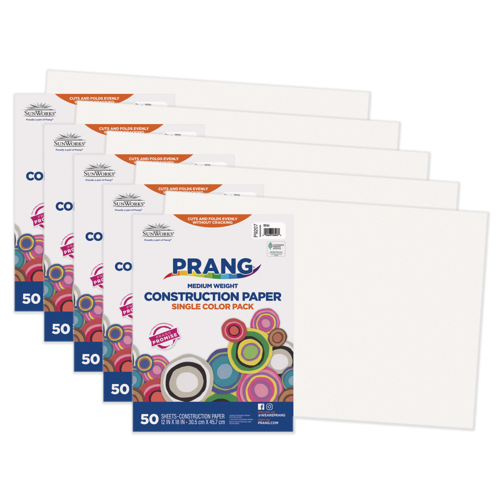 Prang Construction Paper, Medium Weight, 12in x 18in, White, 50 Sheets Per Pack, Set Of 5 Packs MPN:PAC9207-5