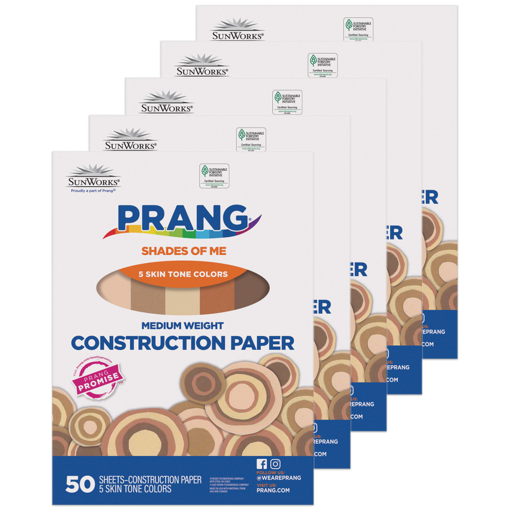 Prang Construction Paper, Medium Weight, 9in x 12in, 5 Assorted Skin Tone Colors, 50 Sheets Per Pack, Set Of 5 Packs MPN:PAC9509-5