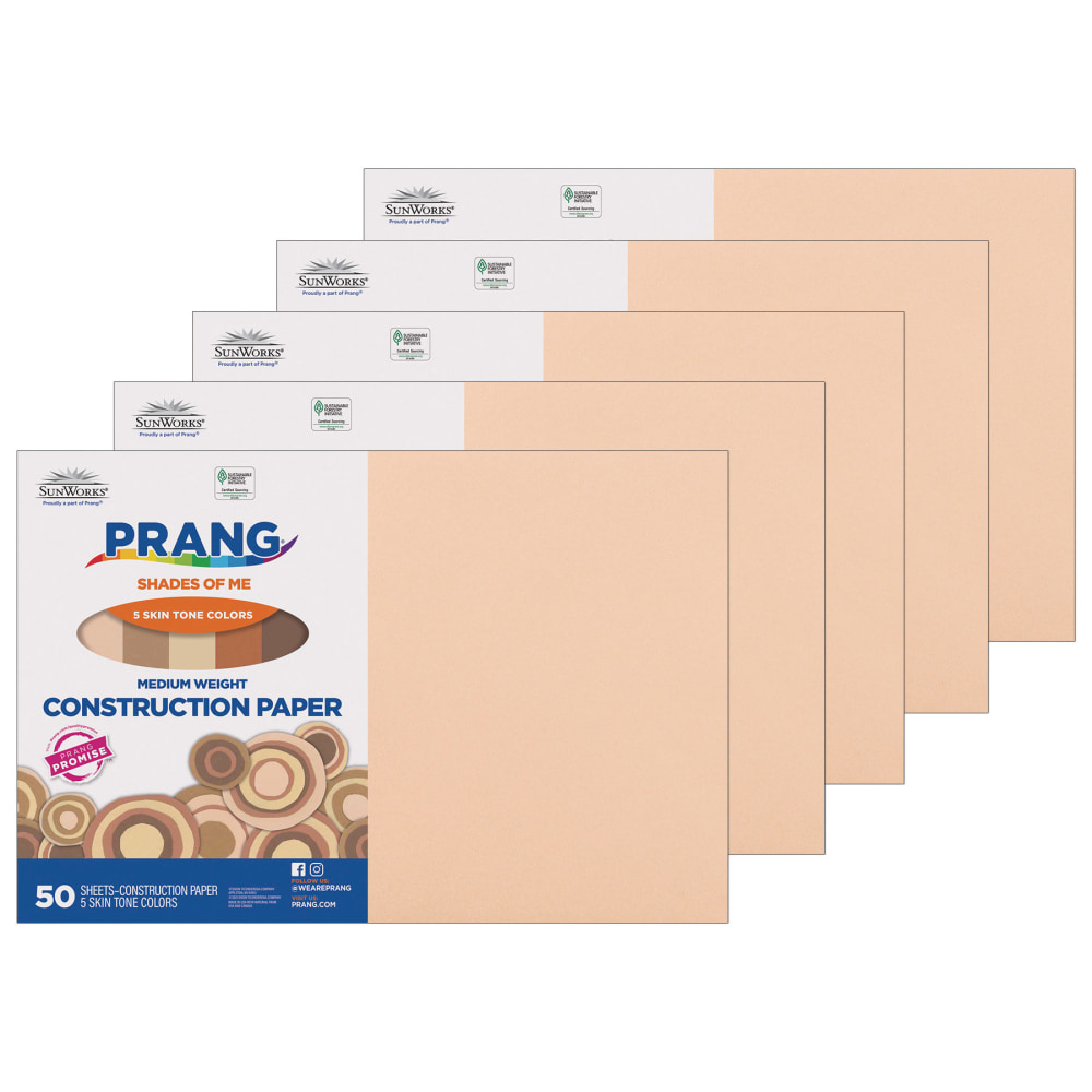 Prang Construction Paper, Medium Weight, 12in x 18in, 5 Assorted Skin Tone Colors, 50 Sheets Per Pack, Set Of 5 Packs MPN:PAC9512-5