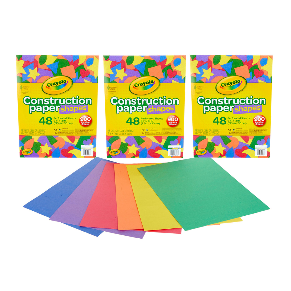 Crayola Construction Paper Shapes, Assorted Colors, 48 Perforated Sheets Per Pack, Set Of 3 Packs MPN:BIN990036-3