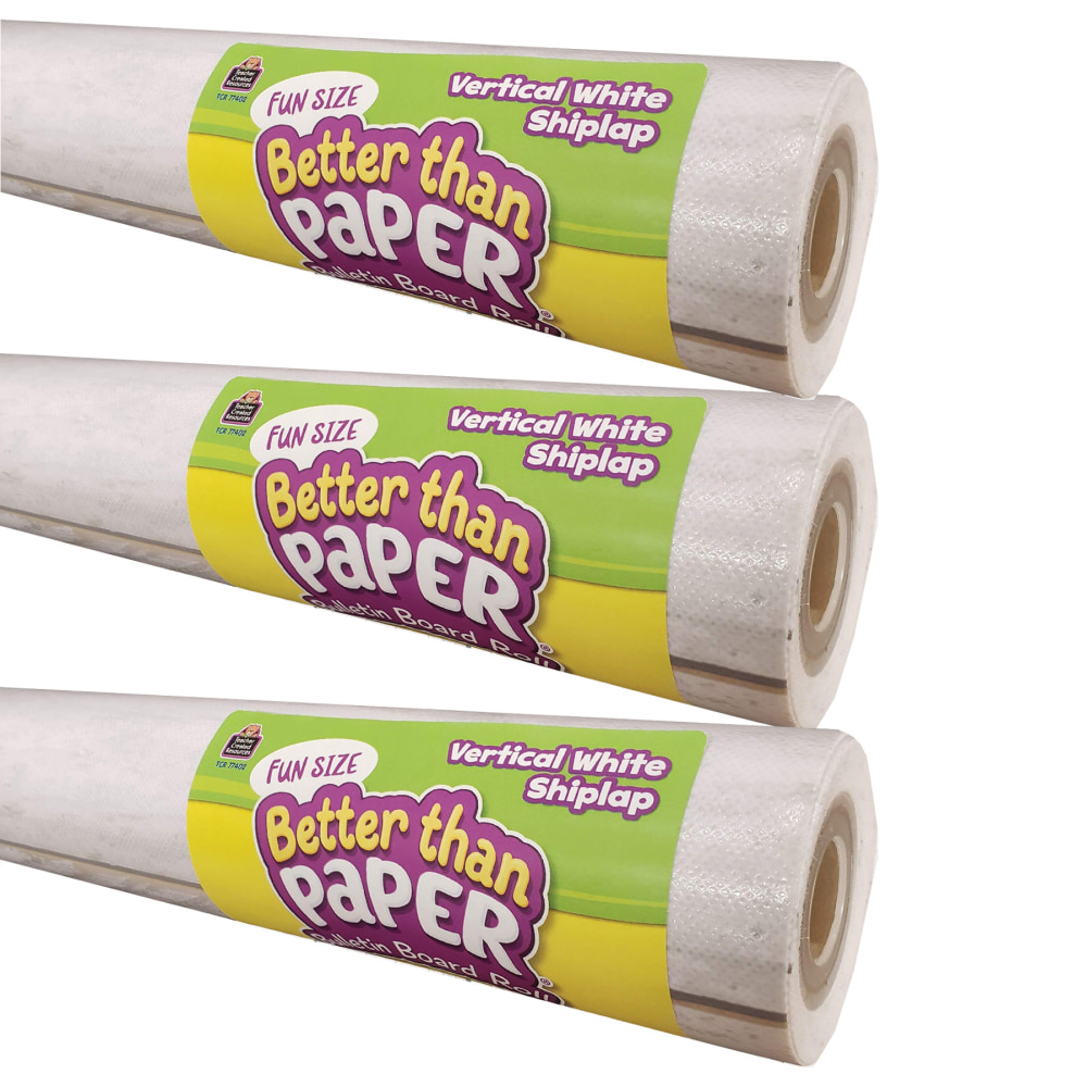 Teacher Created Resources Fun-Size Better Than Paper Bulletin Board Rolls, 18in x 12ft, Vertical White Shiplap, Pack Of 3 Rolls MPN:TCR77402-3