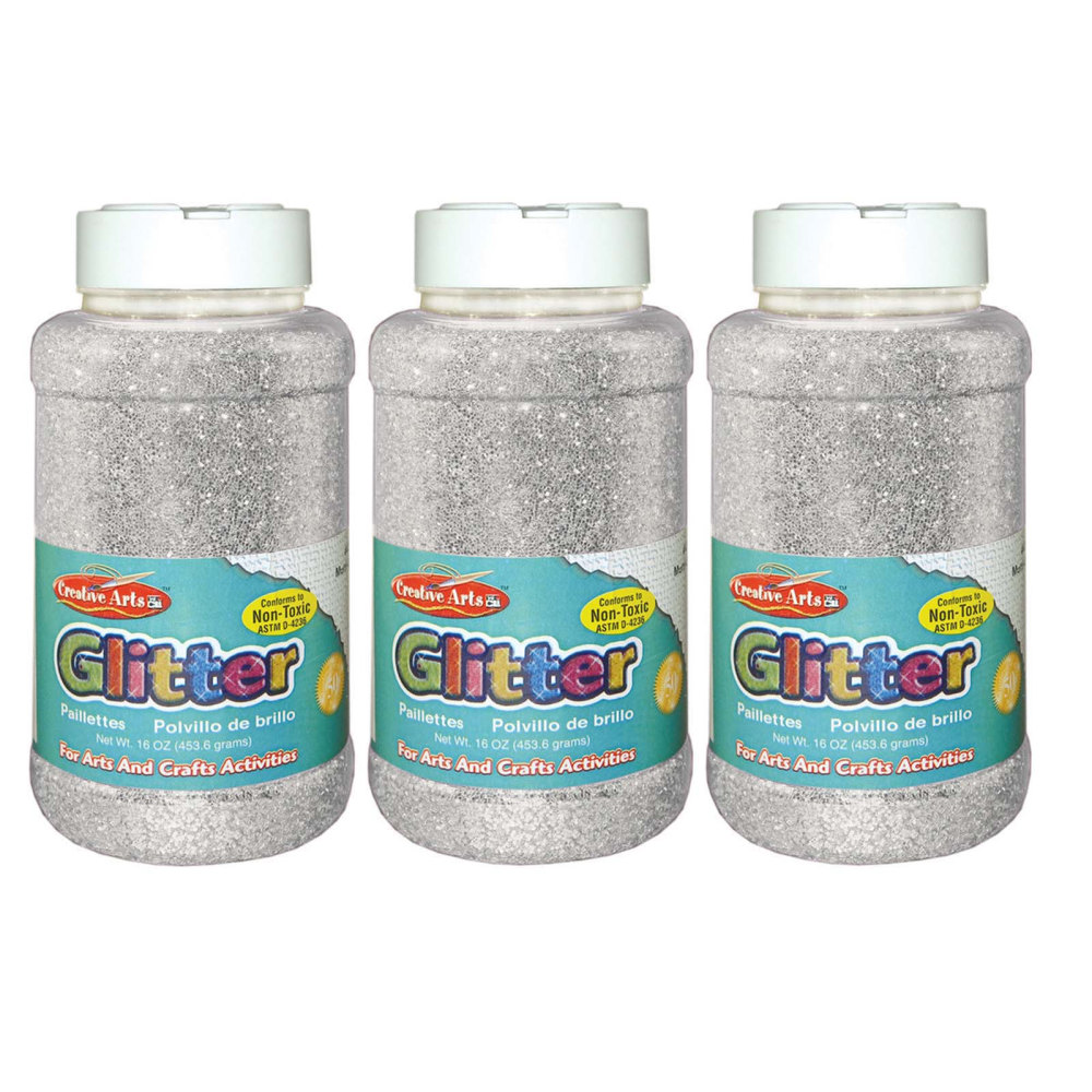 Charles Leonard Creative Arts Glitter, 1 Lb, Silver, Pack Of 3 Bottles MPN:CHL41145-3