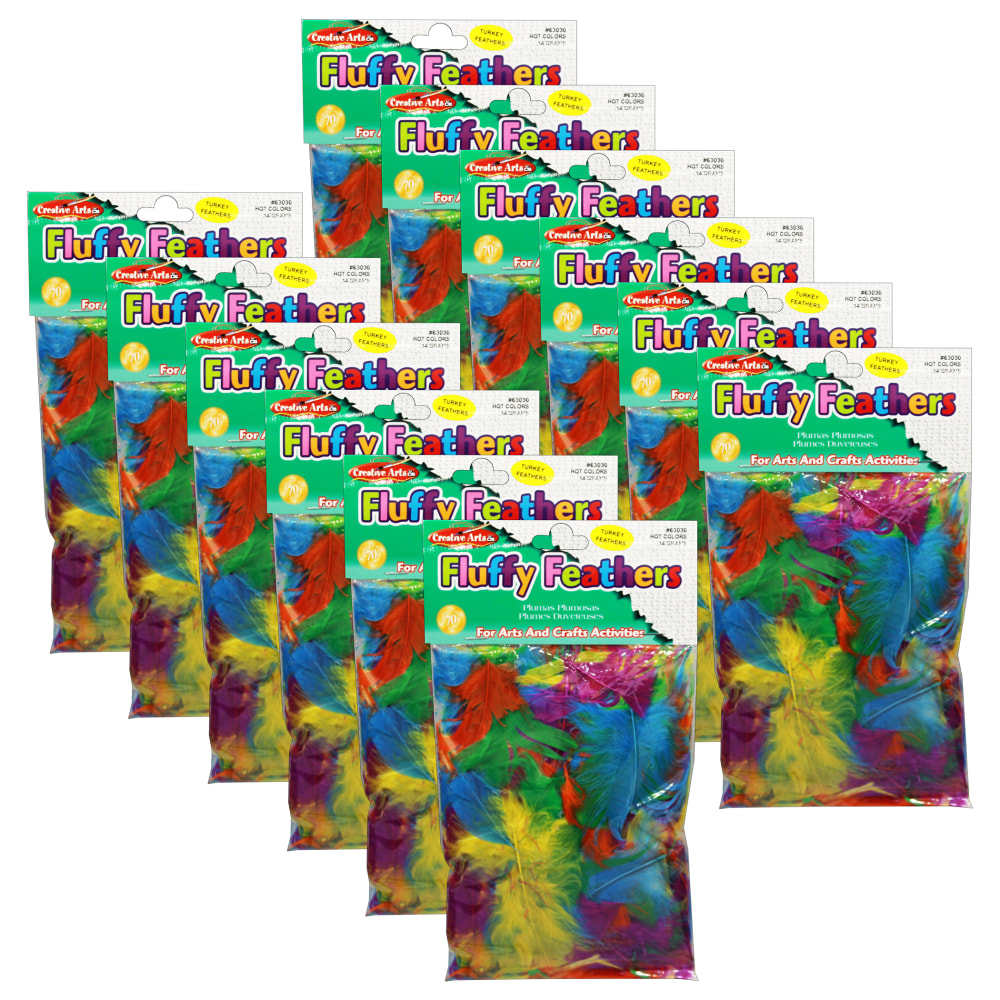 Charles Leonard Creative Arts Turkey Feathers, Assorted Hot Colors, 14 Grams Per Pack, Set Of 12 Packs MPN:CHL63030-12