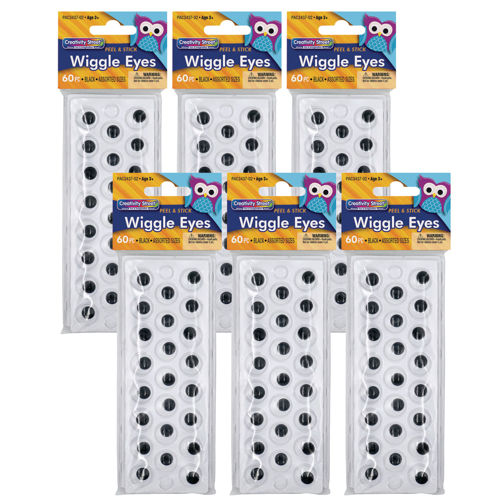 Creativity Street Peel & Stick Wiggle Eyes, Black, 60 Eyes Per Pack, Set Of 6 Packs MPN:CK-343702-6