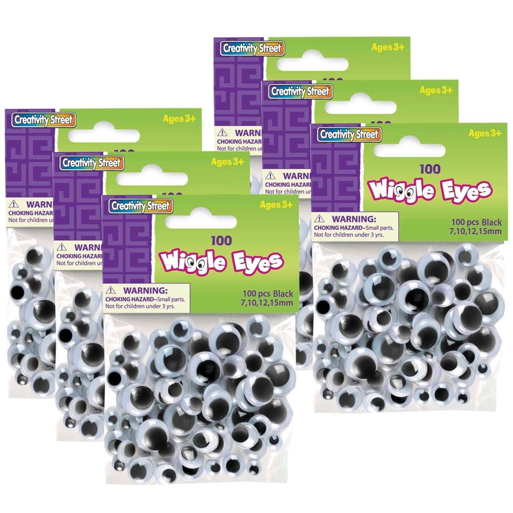 Creativity Street Plastic Wiggle Eyes, Assorted Sizes, Black/White, 100 Eyes Per Pack, Set Of 6 Packs MPN:CK-344602-6