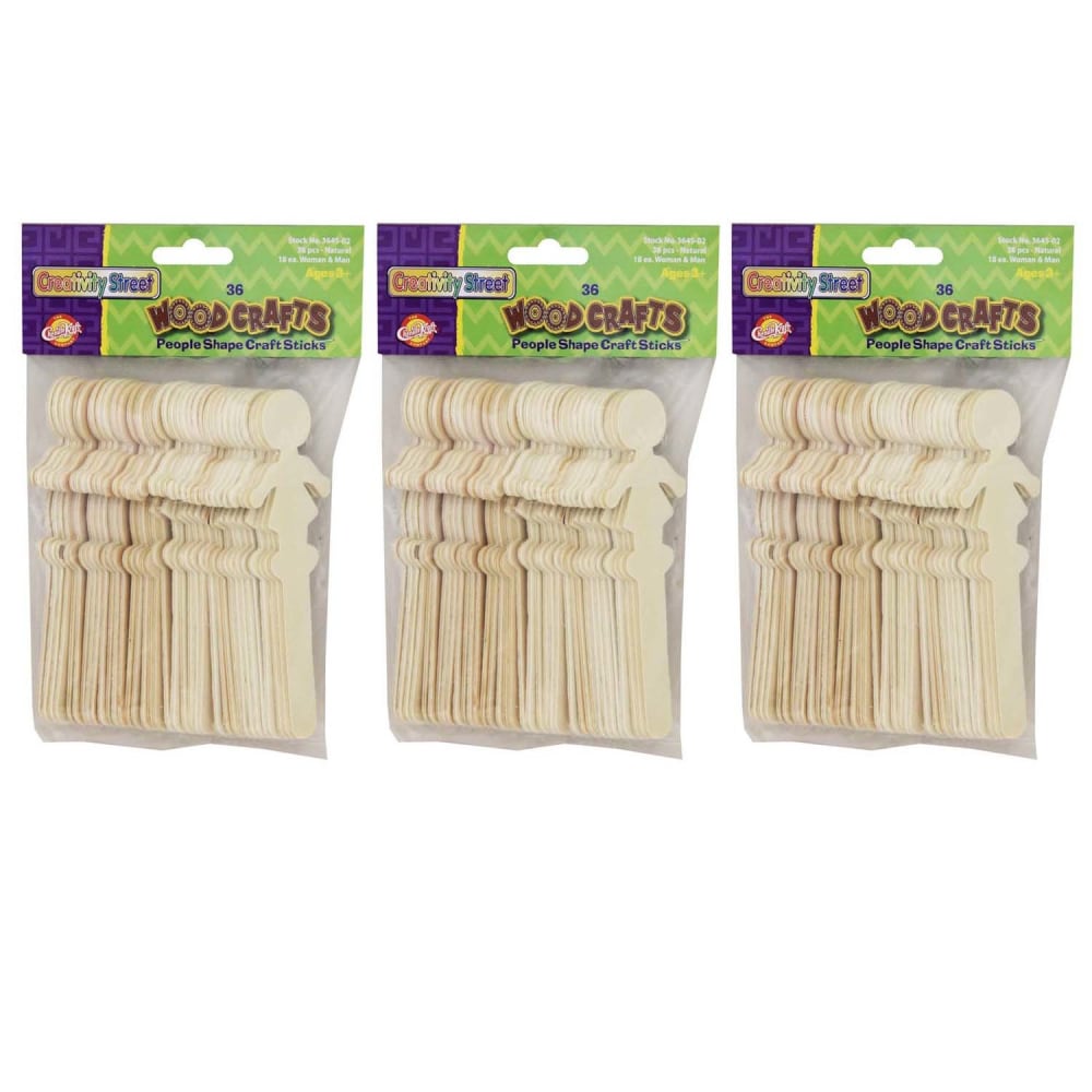 Creativity Street Wood Craft Sticks, 3/4in x 5-1/2in, Natural, 36 Sticks Per Pack, Set Of 3 Packs MPN:CK-364502-3