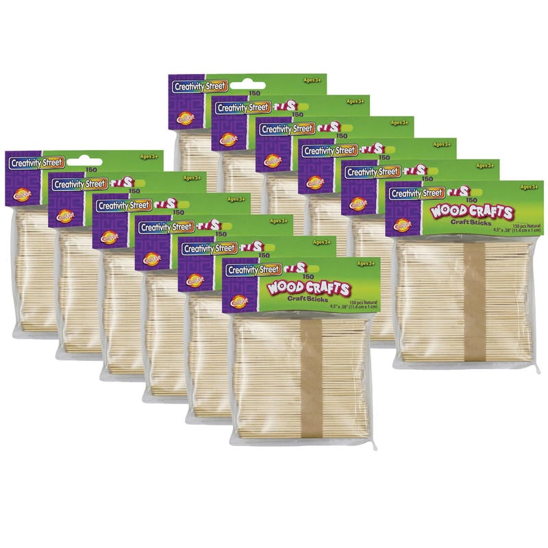 Creativity Street Natural Wood Craft Sticks, 4-1/2in x 3/8in, 150 Sticks Per Pack, Pack Of 12 Packs MPN:CK-367501-12