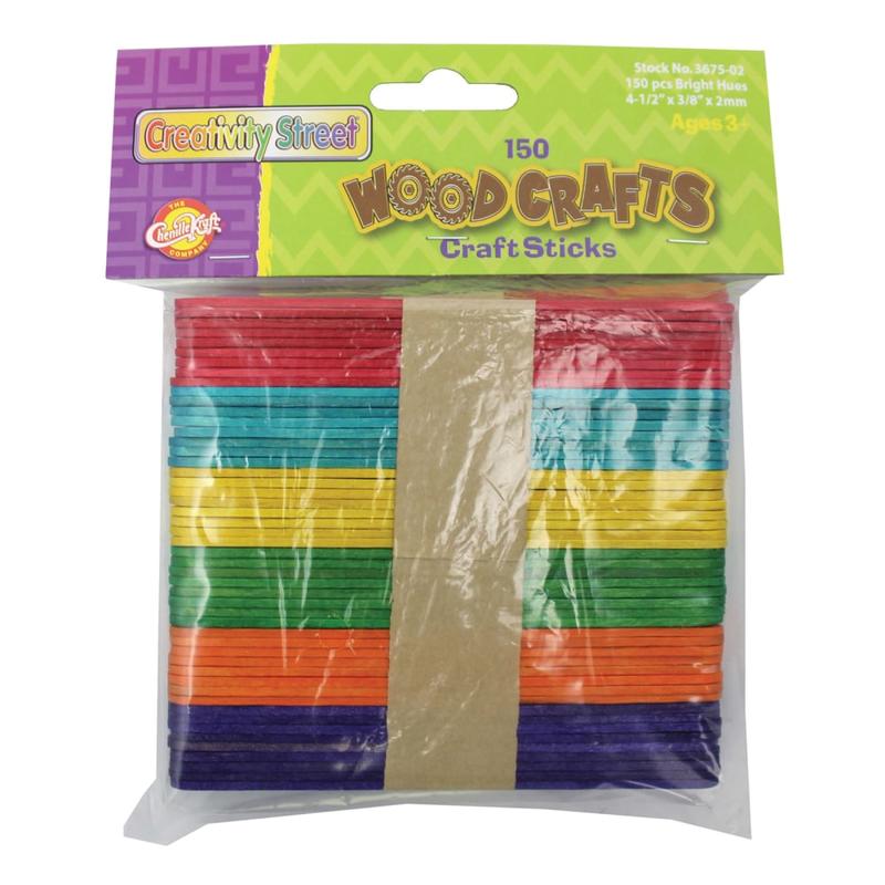 Creativity Street Wood Craft Sticks, 4-1/2in x 3/8in, Assorted Bright Colors, 150 Sticks Per Pack, Case Of 12 Packs MPN:CK-367502-12