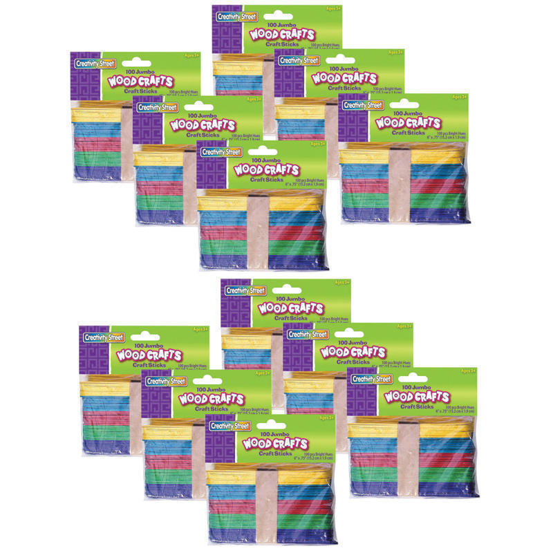 Creativity Street Jumbo Craft Sticks, 6in x 3/4in, Assorted Bright Colors, 100 Sticks Per Pack, Case Of 12 Packs MPN:CK-367602-12