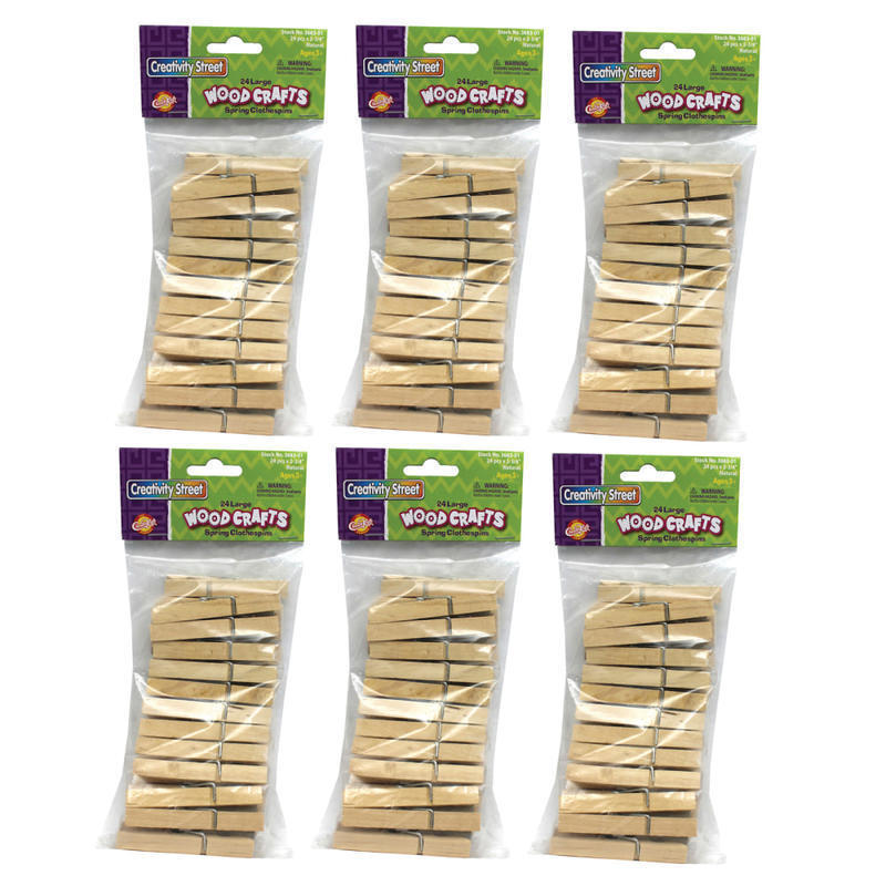 Creativity Street Spring Clothespins, 2-3/4in, Natural Wood, 24 Clothespins Per Pack, Case Of 6 Packs MPN:CK-368301-6