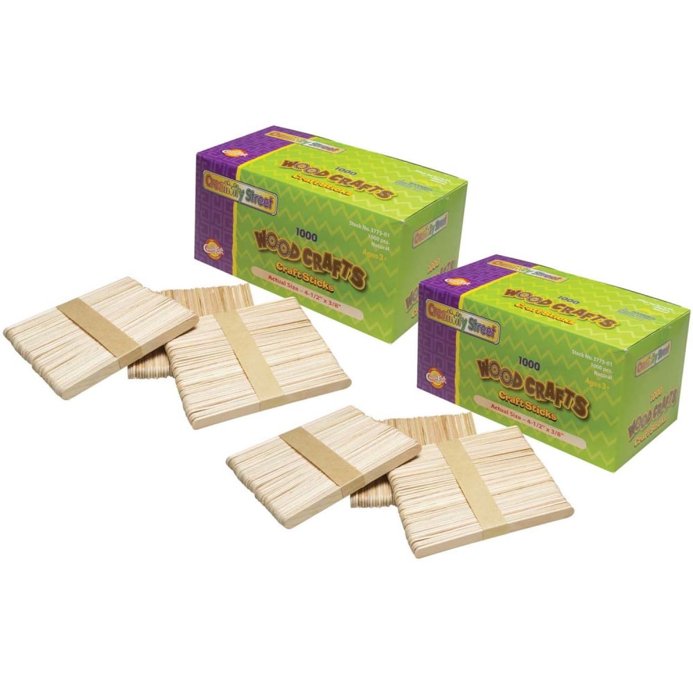 Creativity Street Regular Craft Sticks, 4-1/2in x 3/8in, Natural, 1000 Sticks Per Pack, Set Of 2 Packs MPN:CK-377501-2