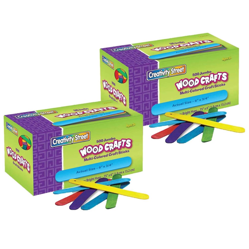 Creativity Street Jumbo Craft Sticks, 6in x 3/4in, Assorted Colors, 500 Sticks Per Pack, Set Of 2 Packs MPN:CK-377602-2
