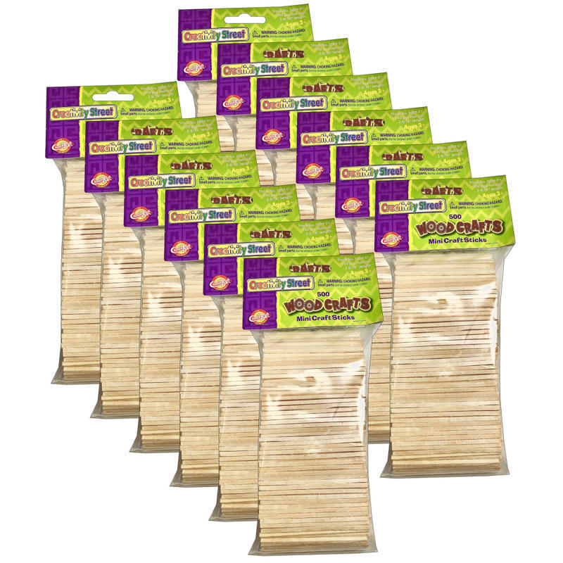 Creativity Street Mini Wood Craft Sticks, 2-9/16in x 1/16in, Natural, 500 Sticks Per Pack, Case Of 12 Packs MPN:CK-389401-12
