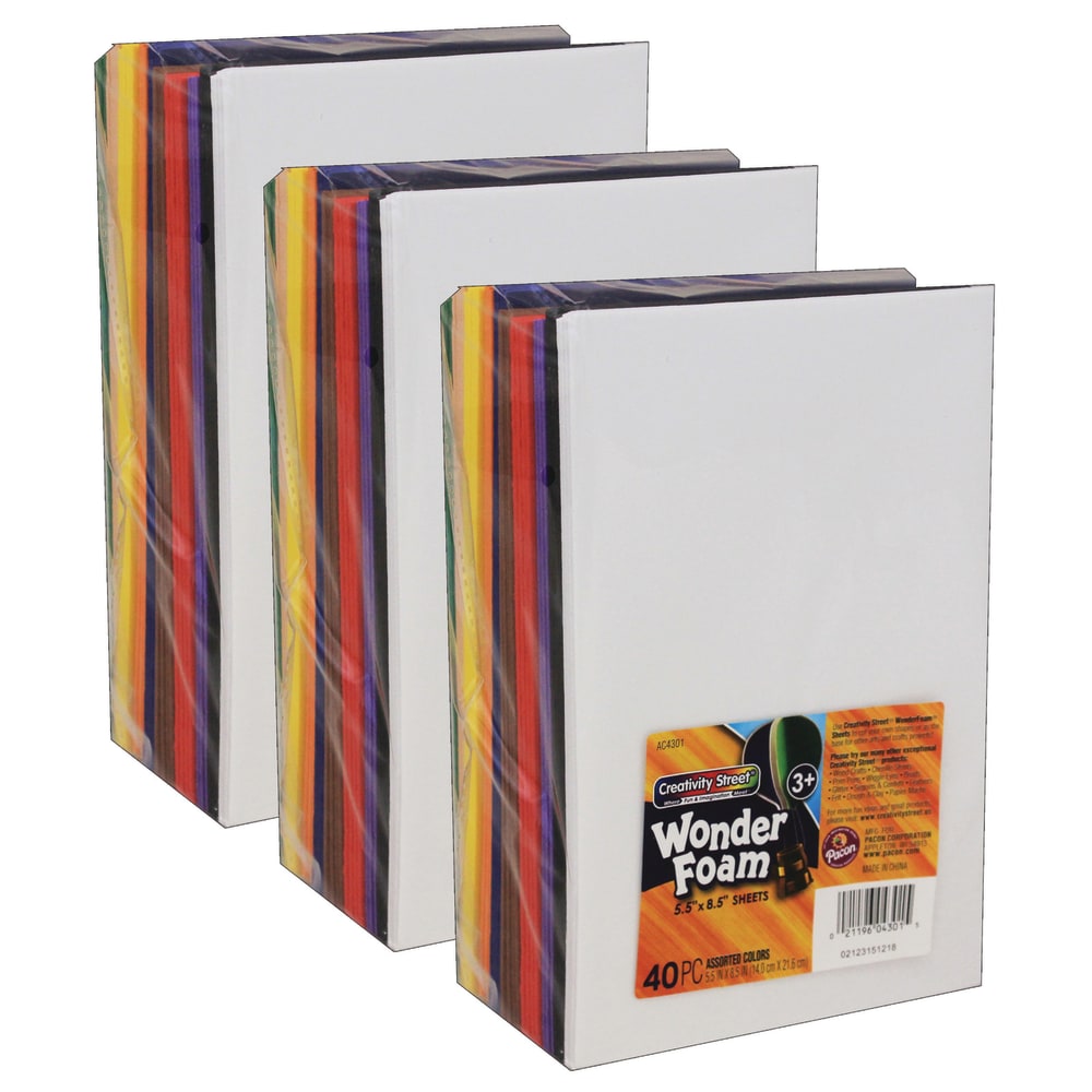 Creativity Street WonderFoam Sheets, 5-1/2in x 8-1/2in, Assorted Colors, 40 Sheets Per Pack, Case Of 3 Packs MPN:CK-4301-3