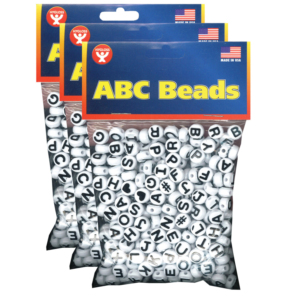 Hygloss ABC Beads, Black/White, 300 Per Pack, 3 Packs MPN:HYG69301-3