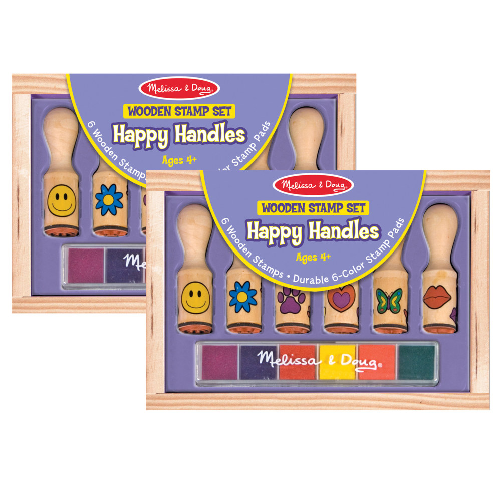 Melissa & Doug Happy Handle Wooden Stamp Set, 6 Stamps & Stamp Pad Per Pack, Set Of 2 Packs MPN:LCI2407-2