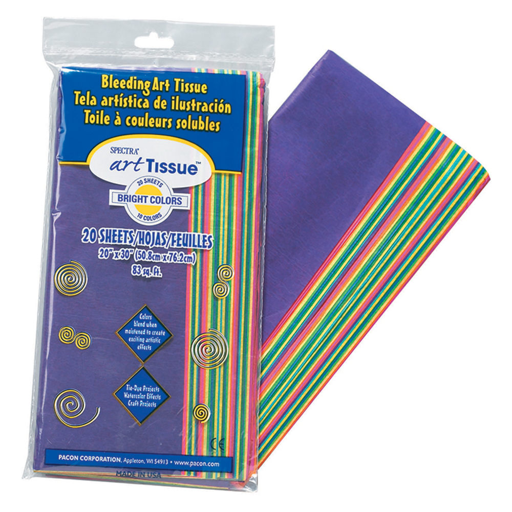 Pacon Spectra Deluxe Bleeding Art Tissue, 20in x 30in, Assorted Colors, 20 Sheets Per Pack, Set Of 6 Packs MPN:PAC58576-6