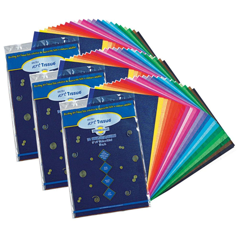 Spectra Deluxe Bleeding Art Tissue, 12in X 18in, Assorted Colors, 100 Sheets Per Pack, Set Of 3 Packs MPN:PAC59530-3