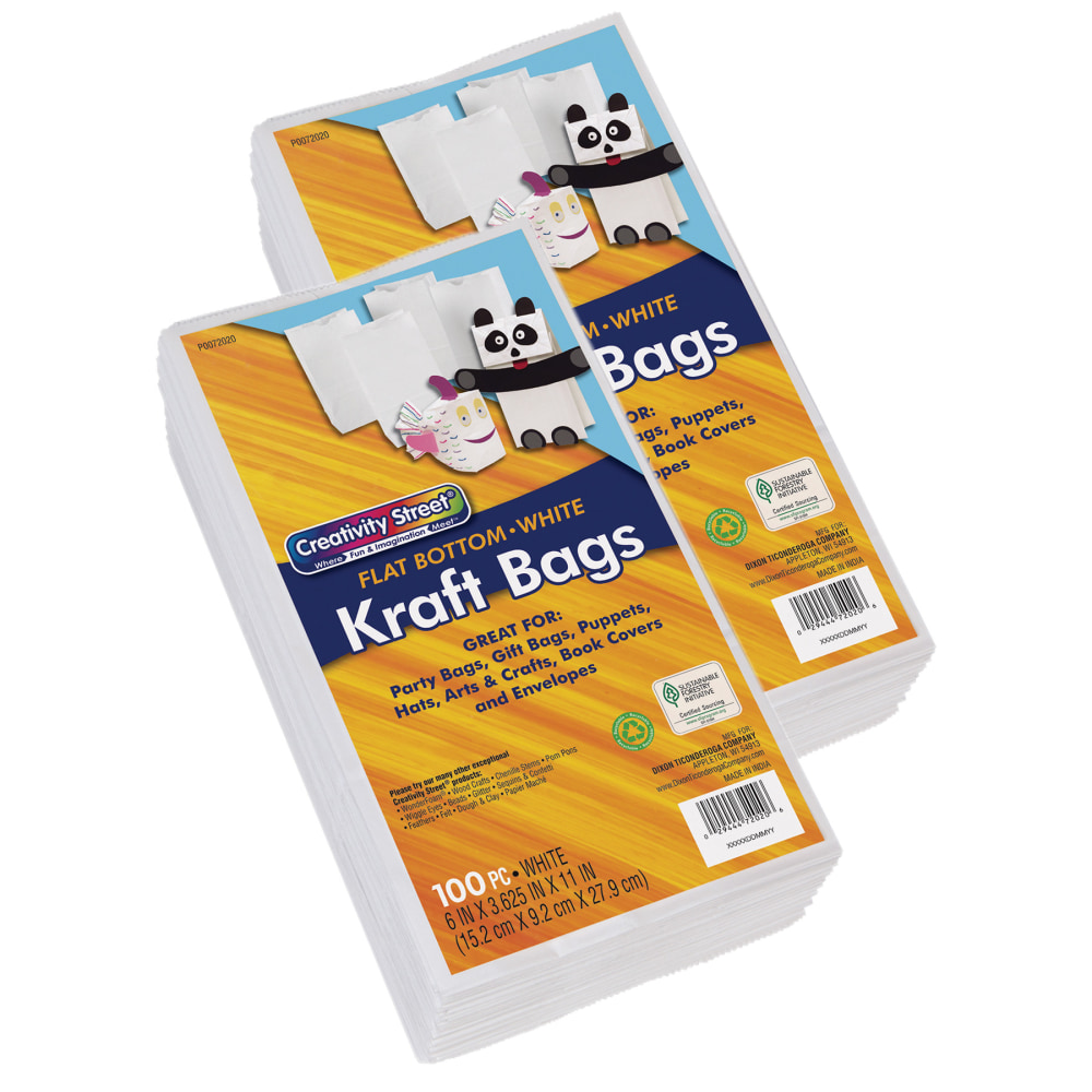 Creativity Street Kraft Bags, 6in x 3-5/8in x 11in, White, 100 Bags Per Pack, Set Of 2 Packs MPN:PAC72020-2