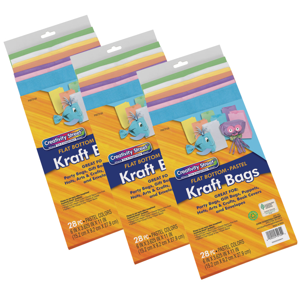 Creativity Street Kraft Bags, 6in x 3-5/8in x 11in, Assorted Pastel Colors, 28 Bags Per Pack, Set Of 3 Packs MPN:PAC72130-3