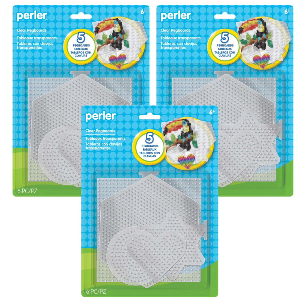 Perler Small & Large Basic Shapes Pegboards, Clear, 5 Pegboards Per Pack, Set Of 3 Packs MPN:PER22750-3