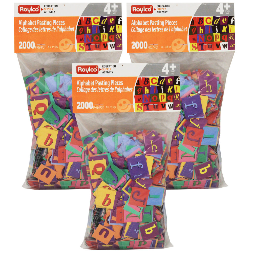 Roylco Alphabet Pasting Pieces, Multicolor, 2, 000 Pieces Per Pack, Set Of 3 Packs MPN:R-15632-3