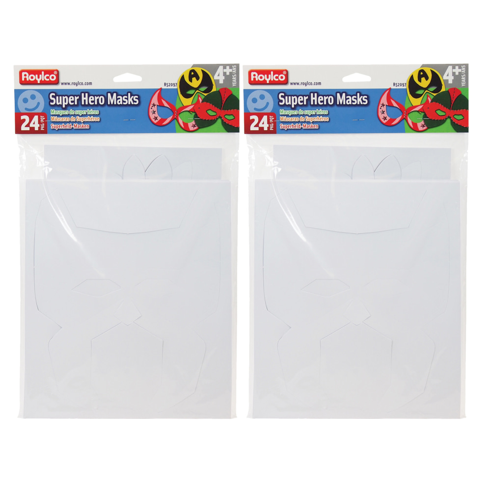 Roylco Die-Cut Superhero Masks, White, 24 Masks Per Pack, Set Of 2 Packs MPN:R-52097-2